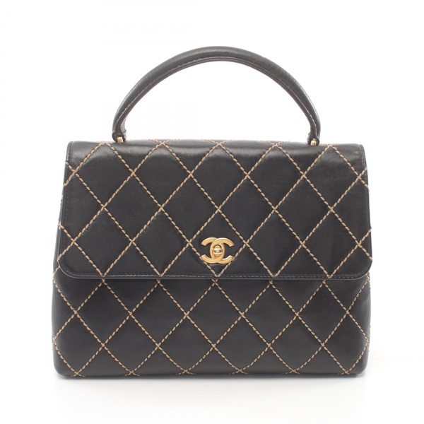 CHANEL Wild stitch Handbag leather Black Used Women GHW CC Coco