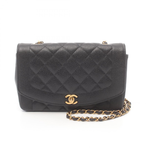 CHANEL Matelasse Diana Flap Shoulder Bag A01165 Caviar leather Black Used Women