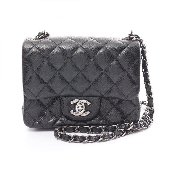 CHANEL Mini Matelasse chain Shoulder Bag Caviar leather Black Used Women SHW CC