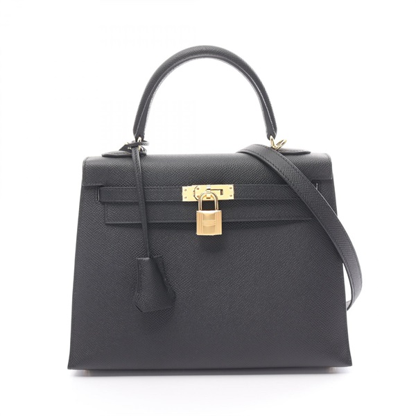 HERMES Kelly 25 2way shoulder Hand bag W 038416CC Epsom black GHW