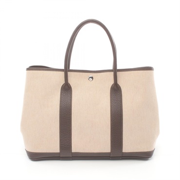 HERMES Garden party PM Tote Hand Bag Tiole H leather SHW Beige Brown Used Women