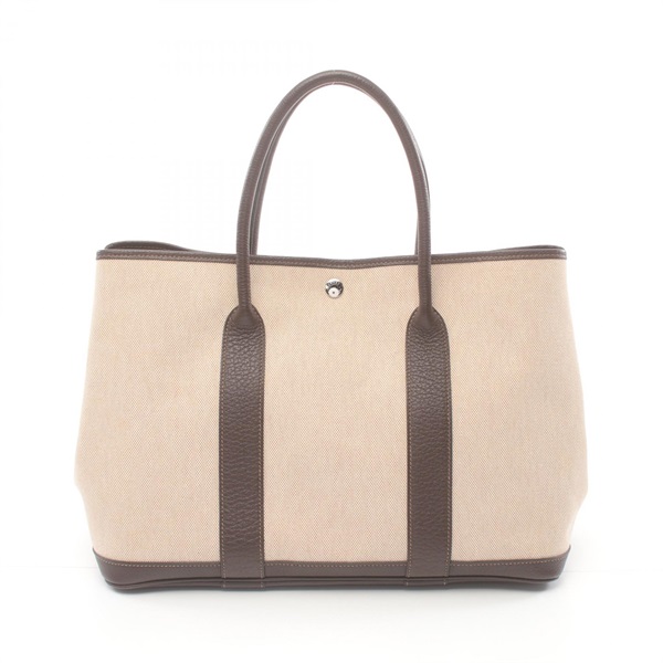 HERMES Garden party PM Tote Hand Bag Tiole H leather SHW Beige Brown Used Women