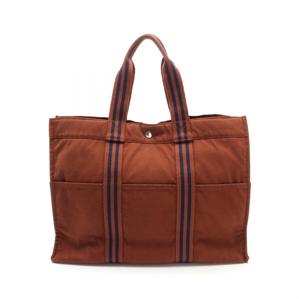 HERMES Fourre-tout GM Tote Bag canvas Brown Navy Used SHW