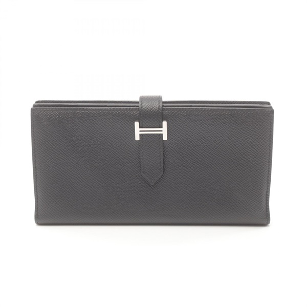 HERMES Bearn Soufflet Bifold long wallet R Epsom leather SHW Black Used