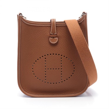 HERMES Evelyne TPM Shoulder Bag Clemence leather Brown Gold Used Women W SHW
