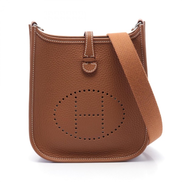 HERMES Evelyne TPM Shoulder Bag Clemence leather Brown Gold Used Women W SHW