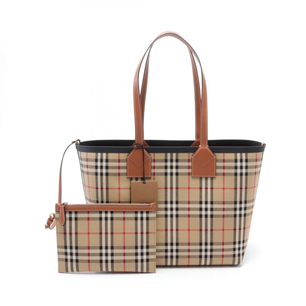 BURBERRY Tote Bag 8066223 canvas leather Beige Brown Mulch color NEW Women