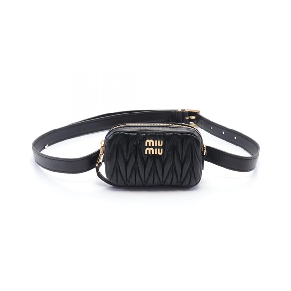 Miu Miu MATELASSE Crossbody belt bag 5CC568 leather Black NEW Women