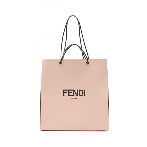 FENDI Fendi Medium Shopping Tote Bag 8BH383 leather Pink Black Used Women 2way