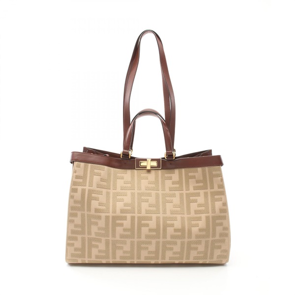 FENDI Peekaboo X Tote Medium Bag 2way 8BH374 canvas leather Beige Brown Used