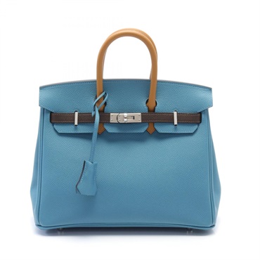 HERMES birkin 25 tricolor Hand bag B Epsom Brown new blue jean SHW