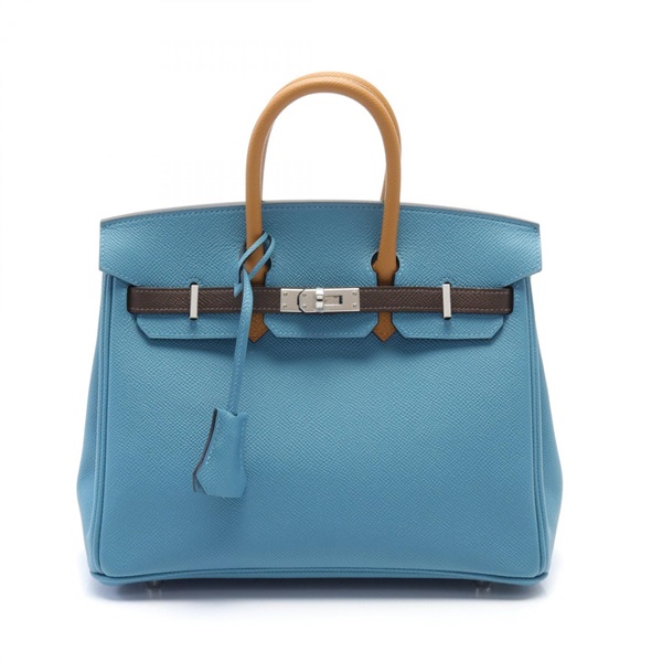 HERMES birkin 25 tricolor Hand bag B Epsom Brown new blue jean SHW