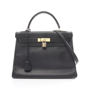 HERMES Kelly 32 Shoulder Hand bag Ardennes leather GHW Black Used Women