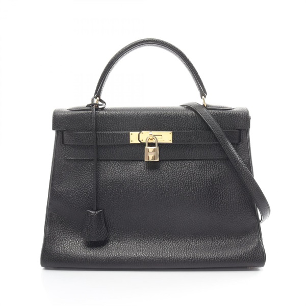 HERMES Kelly 32 Shoulder Hand bag Ardennes leather GHW Black Used Women