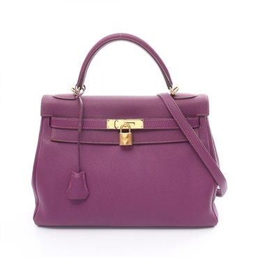 HERMES Kelly 32 shoulder Hand bag Togo leather GHW Anemone Purple Used Women