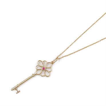 TIFFANY＆CO Knot Key Necklace Pendant K18 PG Rose Gold Pink sapphire Used #40.5