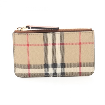 BURBERRY Vintage check coin purse 8094428 canvas leather Beige NEW Women