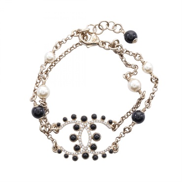 CHANEL COCO Mark Bracelet Gold Plated Rhinestone artificial pearl Used Women CC
