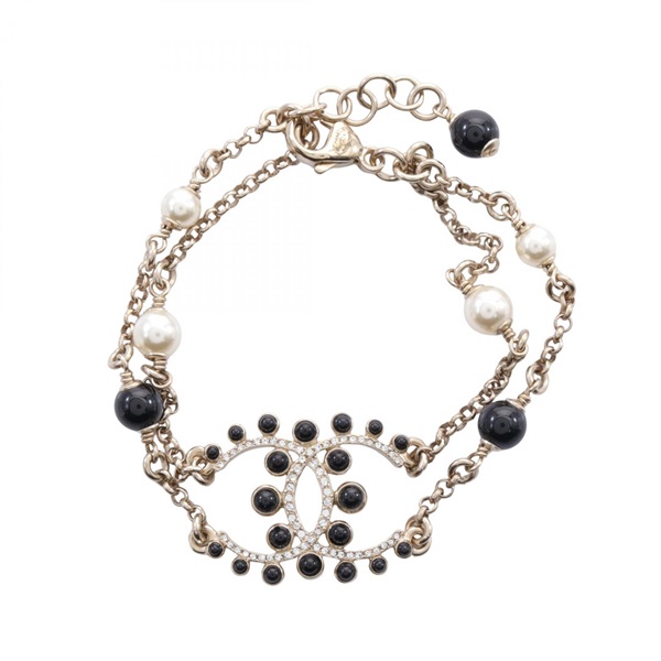 CHANEL COCO Mark Bracelet Gold Plated Rhinestone artificial pearl Used Women CC