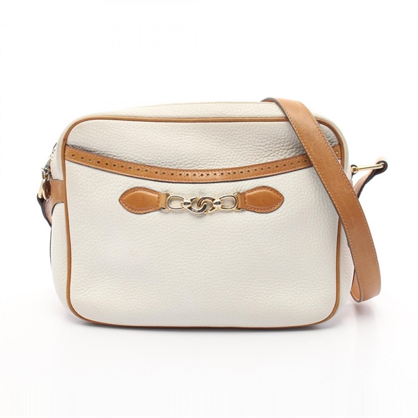 CELINE Shoulder Bag crossbody leather White Brown Used Women