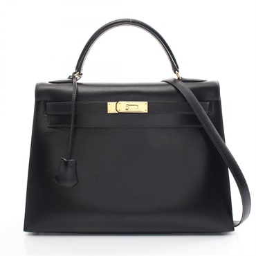 HERMES Kelly 32 Shoulder Hand bag Box calf leather Calfskin GHW Black Used Women