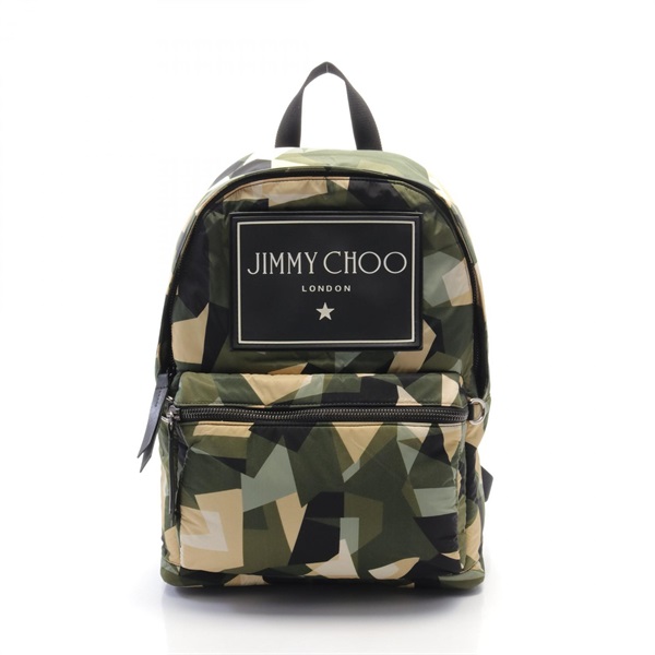 JIMMY CHOO Rucksack Backpack Nylon leather Khaki Black Multicolor Used Women