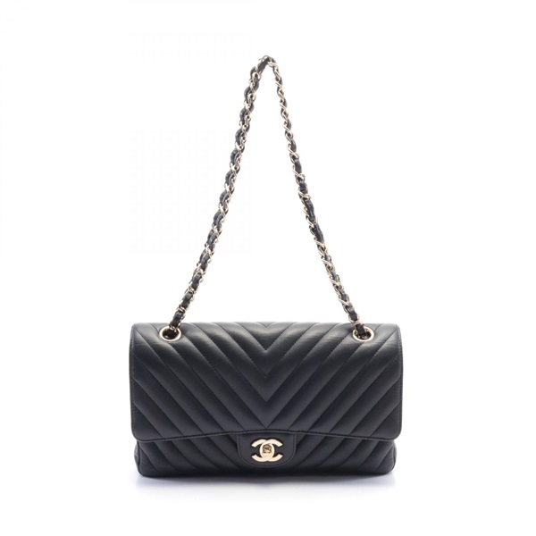 【CHANEL】Chevron Stitched Classic Flap Bag 【ランク:A】 Chanel - Classic Flap Bag - Large - Chevron - Navy Blue