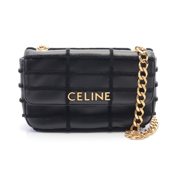 CELINE monochrome Shoulder Bag 111273FCK38NO leather pile Black NEW Women