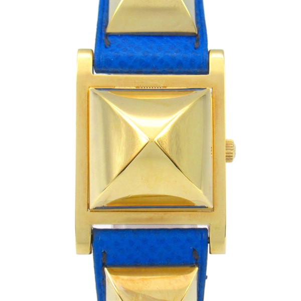 HERMES Medor Wrist Watch ME1.201 Quartz Gold Plated Leather belt Used Women