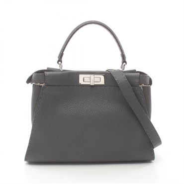 FENDI Peekaboo Regular Selleria shoulder Hand bag 8BN290 Q0J leather Gray Used