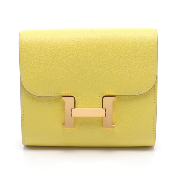 HERMES Constance Compact Bi-fold wallet Evercolor leather Yellow Used Women Y