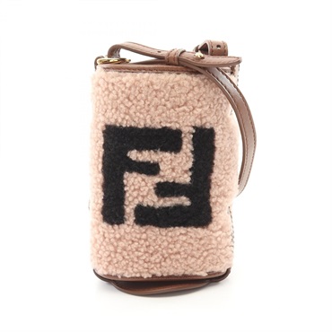 FENDI Bottle holder with FF logo Shoulder Bag 7AR972 leather Pink Brown Used