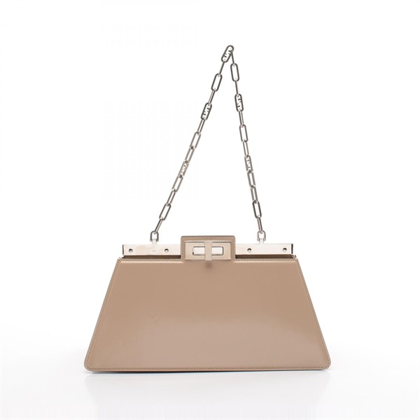 FENDI Peekaboo Cut Medium chain Shoulder Bag 8BN340 patent leather Beige Used