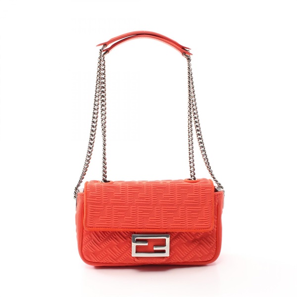 FENDI Baguette FF Pattern Shoulder Bag 8BR793 leather fabric Orange Used Women