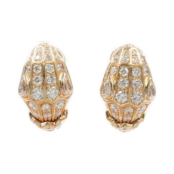 BVLGARI Serpenti Diamond Pierced earrings K18 PG Rose Gold Clear Used