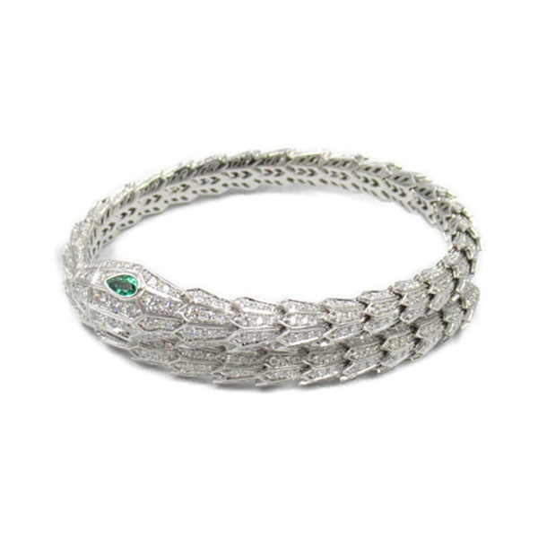 BVLGARI Serpenti Viper Bracelet 18KWG White Gold Diamond Emerald Geen Used Women