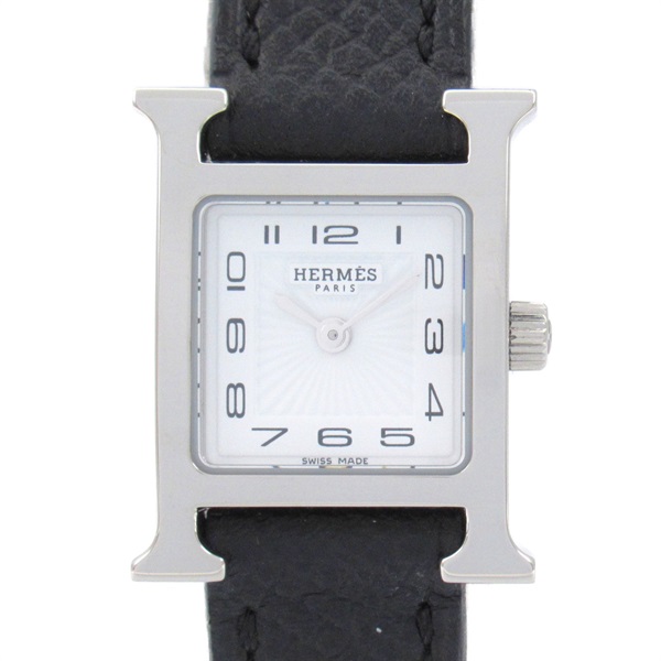 HERMES H mini Wrist Watch HH1.110 Quartz Stainless Steel Leather belt Used Women