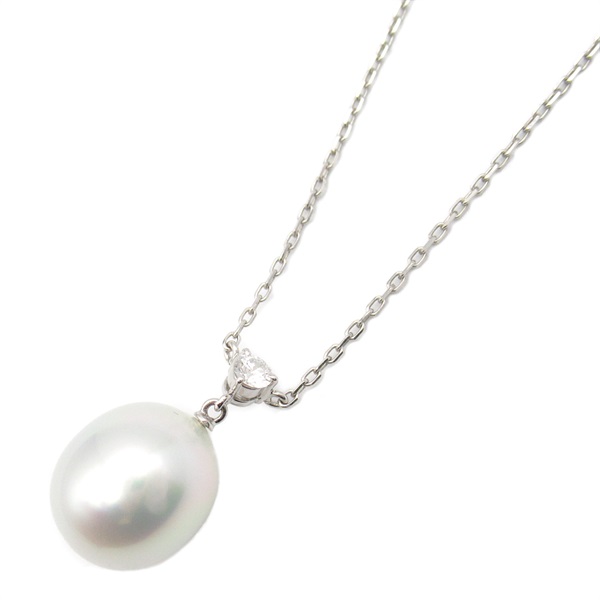 JEWELRY Pearl Necklace pendant K18 WG White Gold Diamond Clear Used