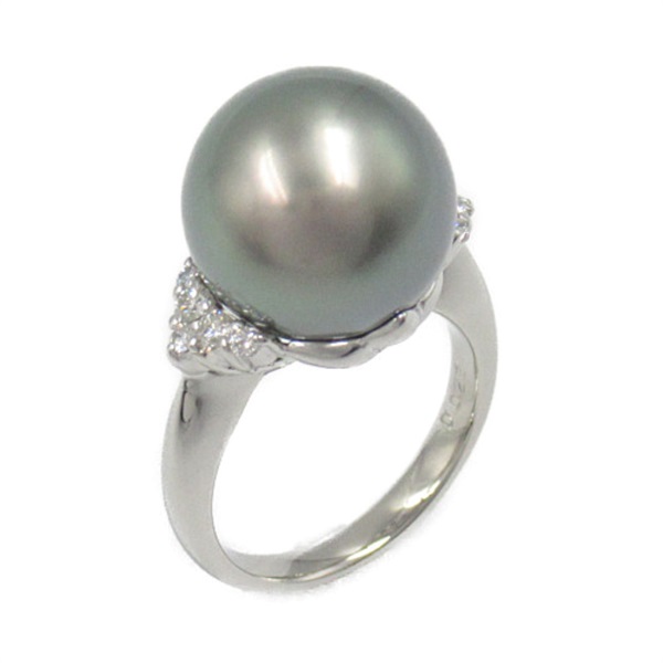 JEWELRY black pearl diamond Ring Pt900 Platinum Clear Used #5