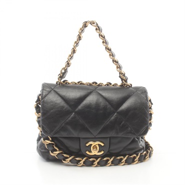 CHANEL 19 Matelasse Chain 2way Shoulder Bag Lamb leather Black Used Women GHW