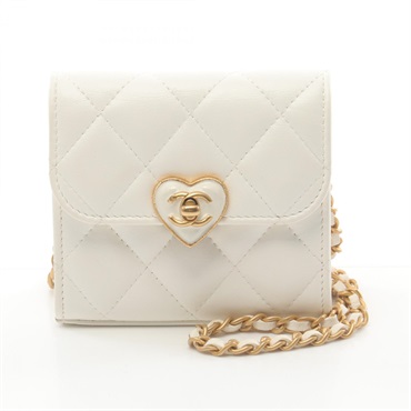 CHANEL Mini Mini Matelasse chain Shoulder Bag AP3291 Lamb leather White Used GHW