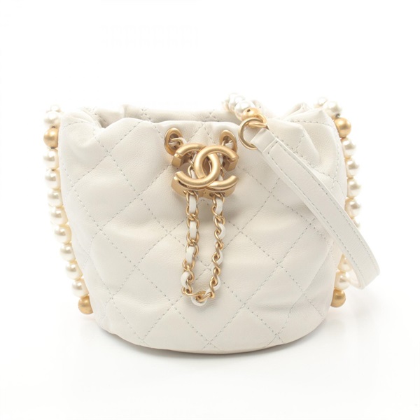 CHANEL Matelasse Chain Shoulder Bag AS2529 leather White Used Women GHW CC Coco