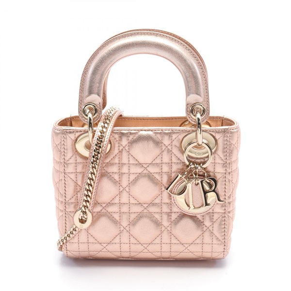 Christian Dior Lady Dior Mini Cannage Hand shoulder crossbody bag leather Pink