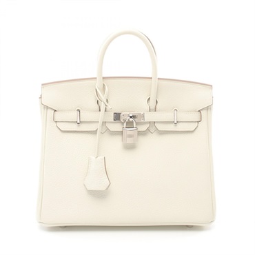 HERMES Birkin 25 Handbag 041344CK Togo leather White Beton Used Women B SHW