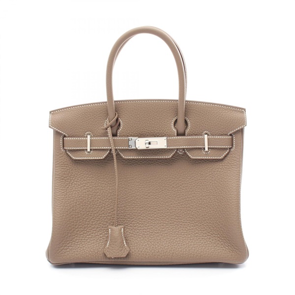 HERMES Birkin 30 Hand bag W 030520CK Taurillon Clemence Etoupe Grey Used SHW