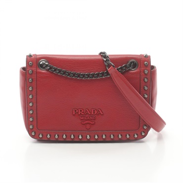 PRADA GLACE'CALF Shoulder Bag 1BD147 leather Red Used Women