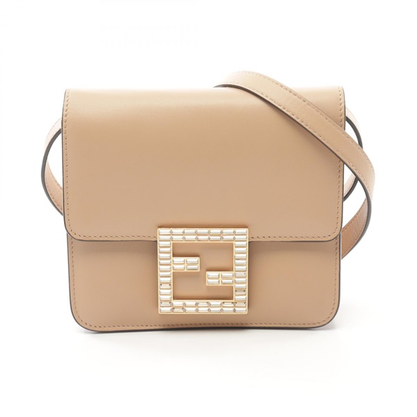FENDI FF logo Crossbody Shoulder Bag 8BT325 leather Beige Used Women