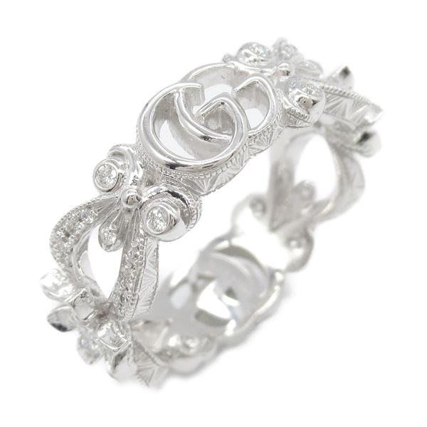 GUCCI Flora Flower Motif Diamond Ring #4.75 US size K18 White Gold Used
