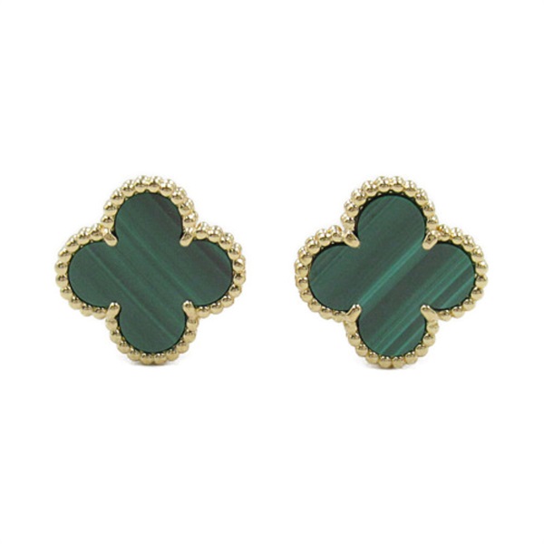 Van Cleef & Arpels Vintage Alhambra Malachite Pierced Earrings K18 YG Gold Green