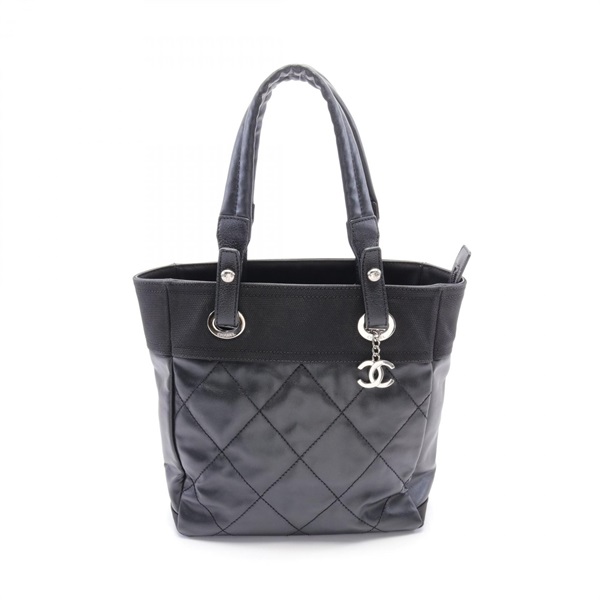 CHANEL Paris Biarritz PM Tote Bag A34208 canvas leather Black Used Women SHW CC